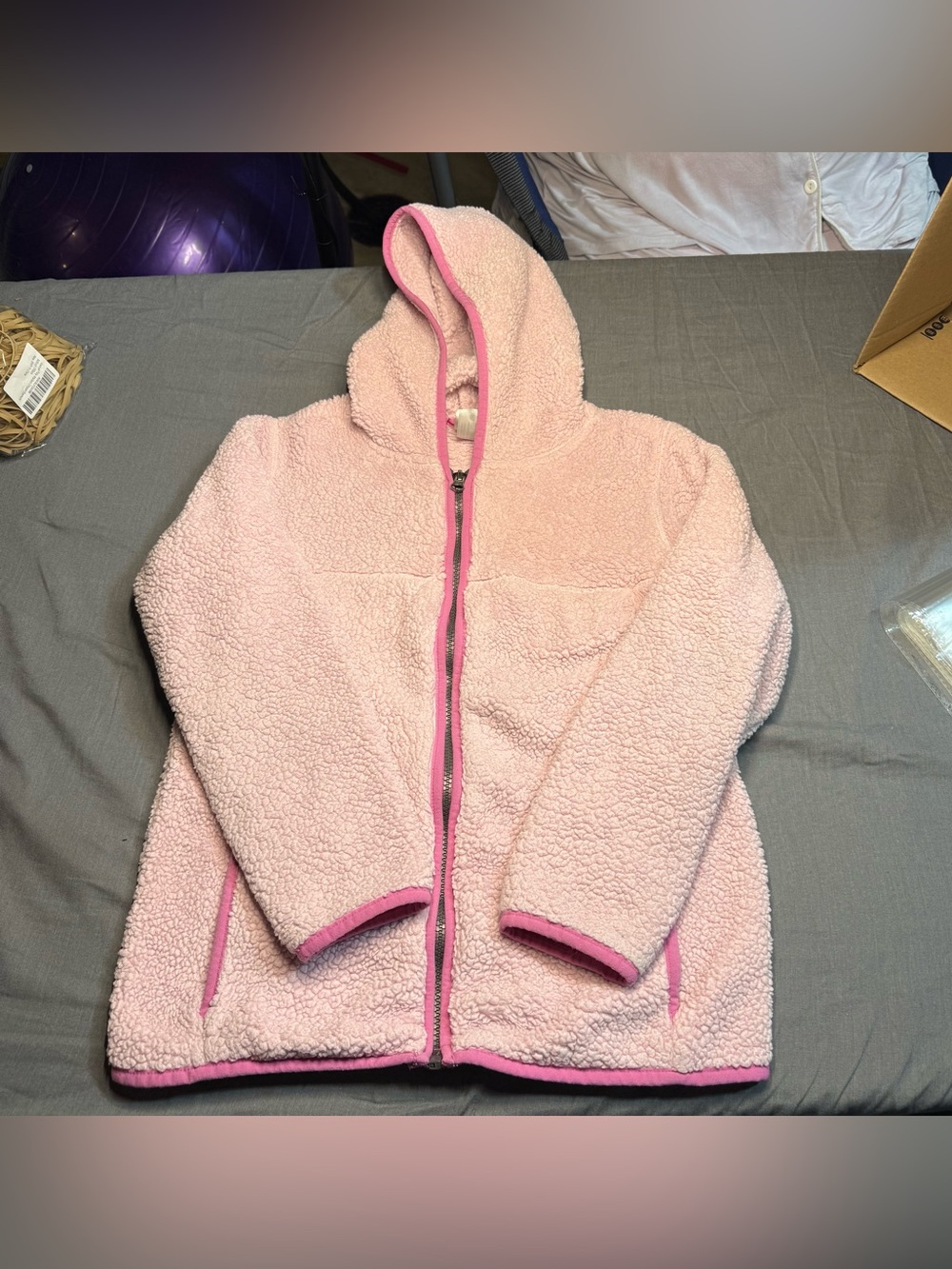 Hanna Andersson Light Pink Sherpa Hooded Zip Jacket with Pink Trim